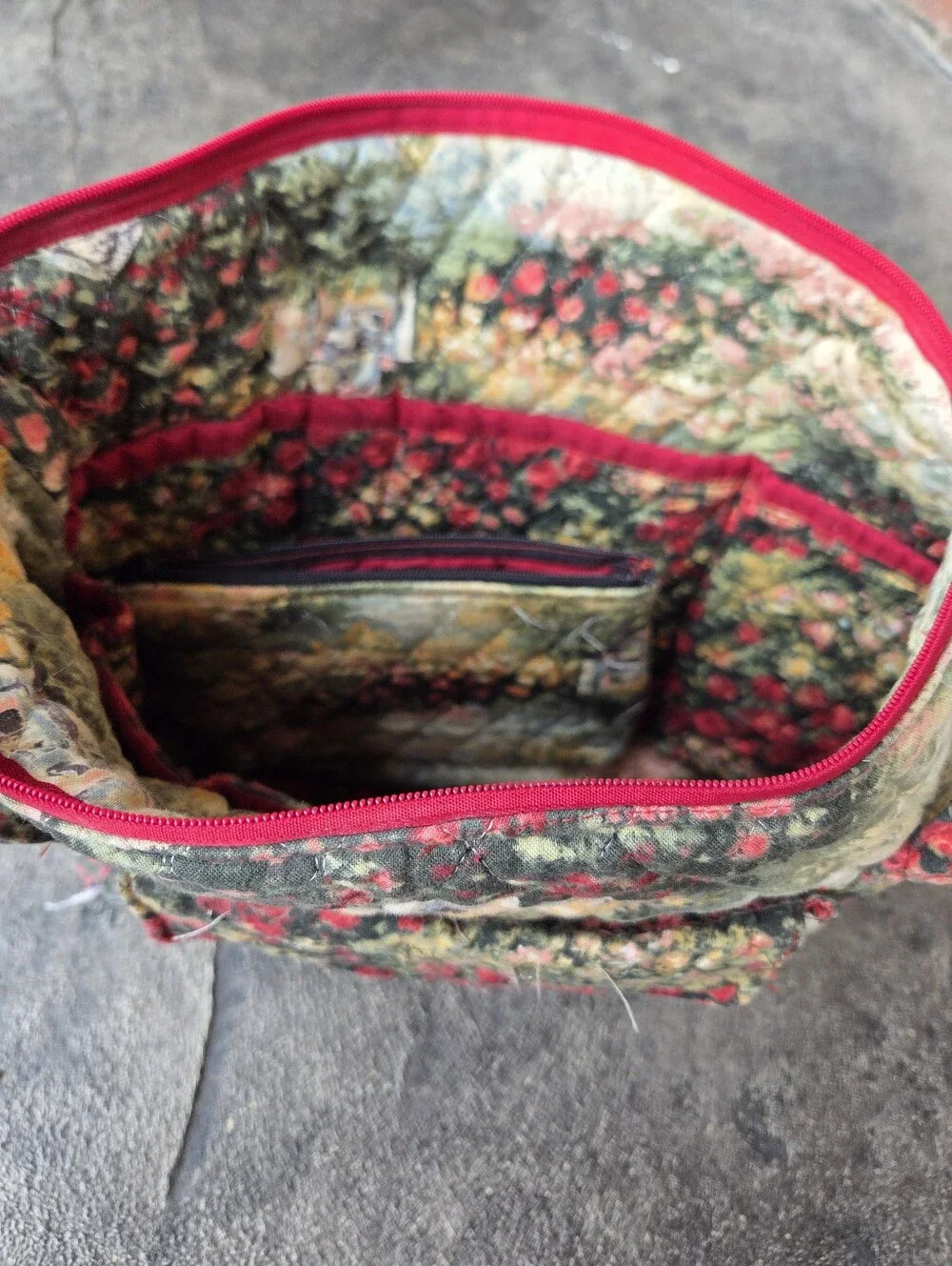 Quilted Floral Tote Bag With Zippered Pouch in Multicolor Handmade